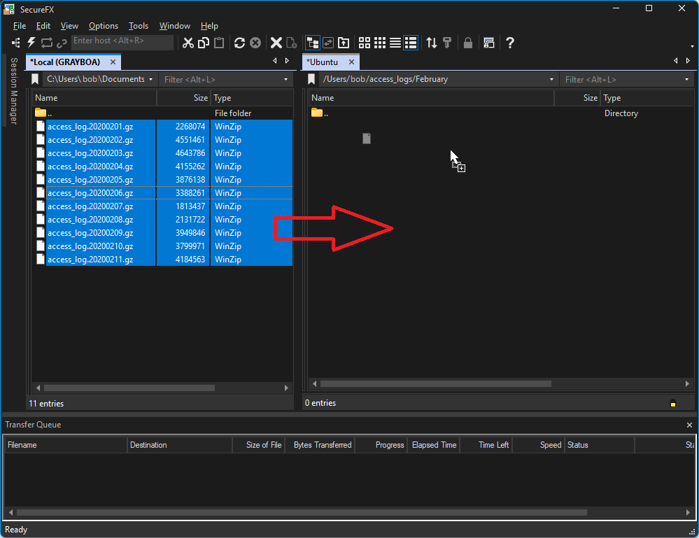 SecureFX Windows 拖放传输