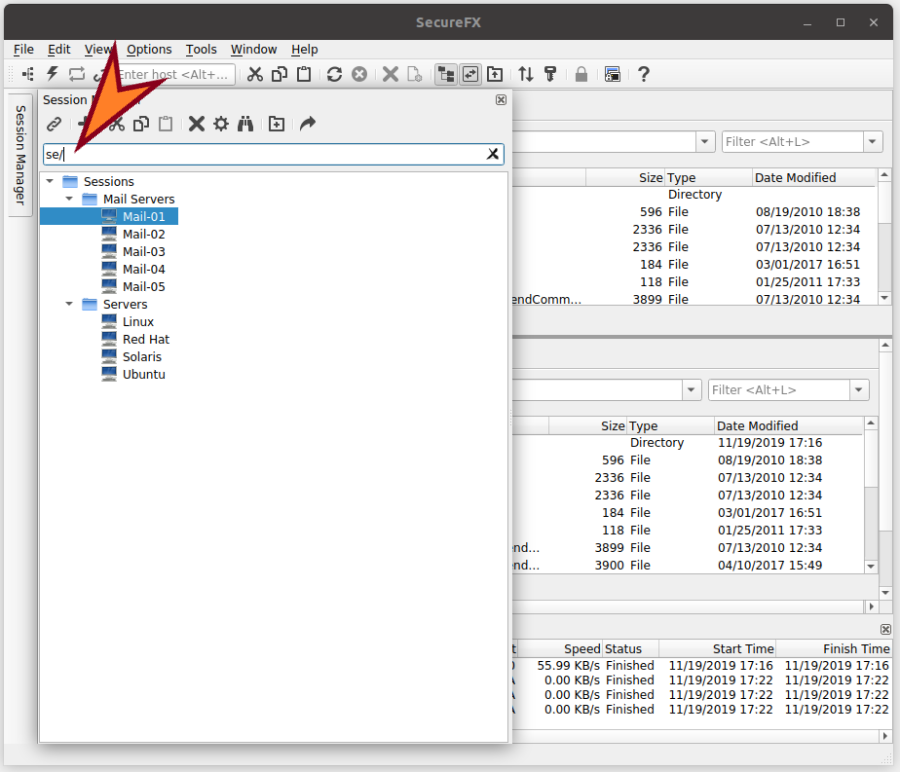 SecureFX Linux 会话管理器