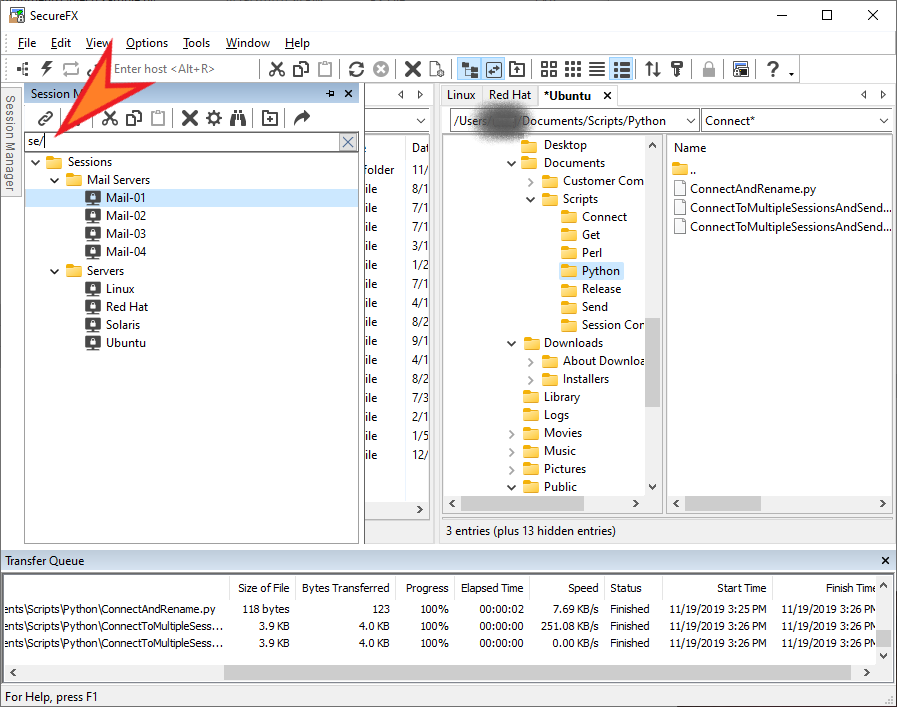 SecureFX Windows 会话管理器